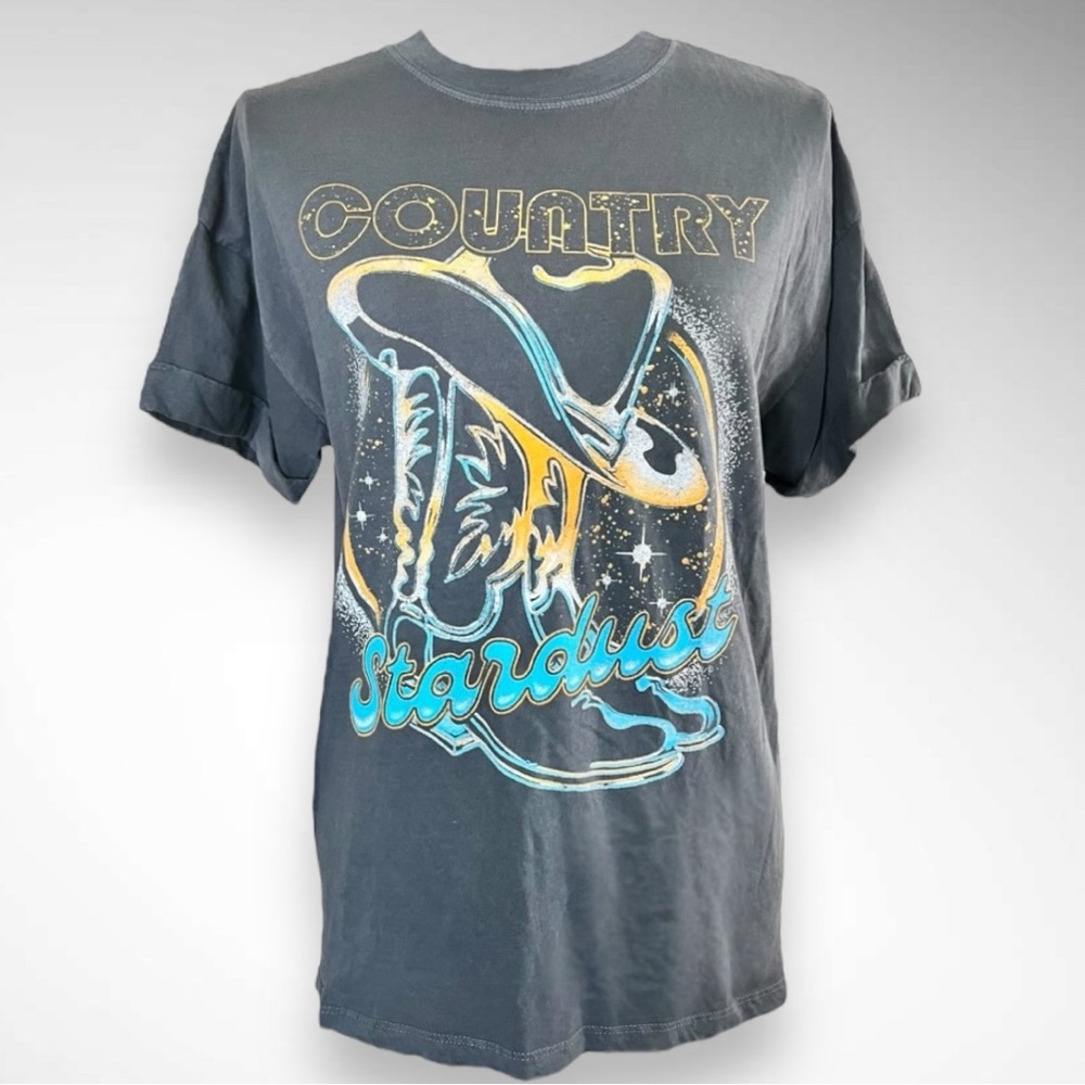 GIRL DANGEROUS Gray Country Stardust Oversize Graphic‎ T-Shirt XS | NWT